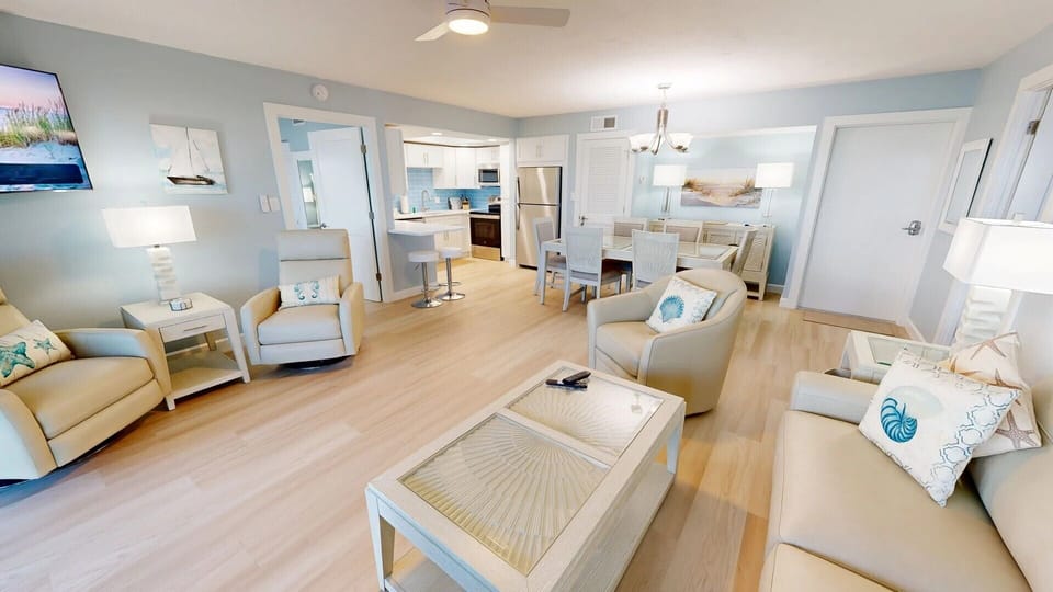 Spacious living room combined with the dining area just off the kitchen.