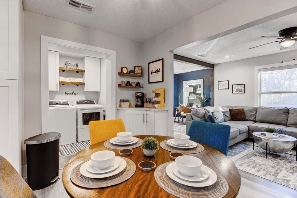 Our fully stocked kitchen allows you to stay in and enjoy a home cooked meal.