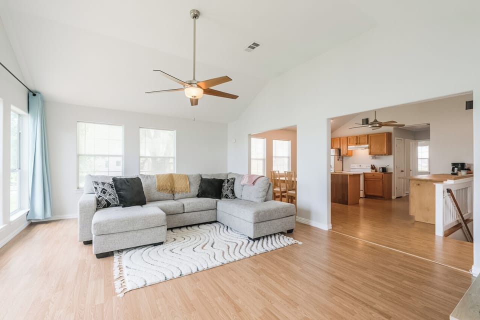 Open floor plan for easy conversing between living room and kitchen.