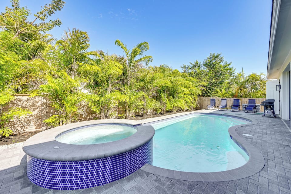 Patio | Pool & Hot Tub Area | Gas Grill