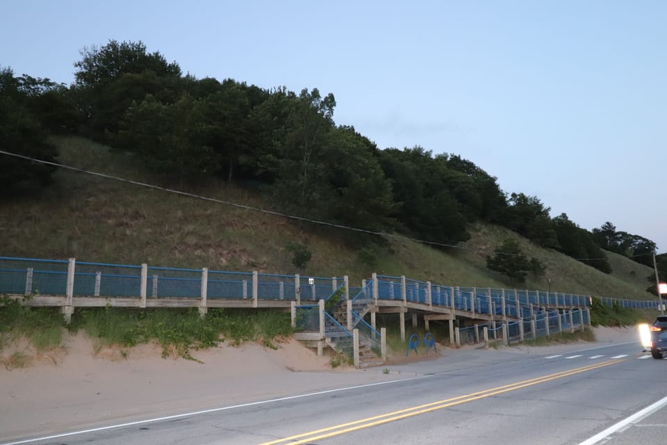 large hiking or biking boardwalk along the beach near us from the house