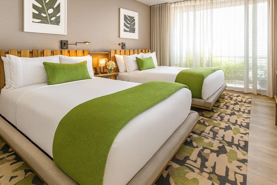 Stretch out on crisp twin beds in a calm retreat.