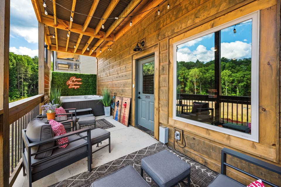 Lower back patio, just outside pool room, with seating