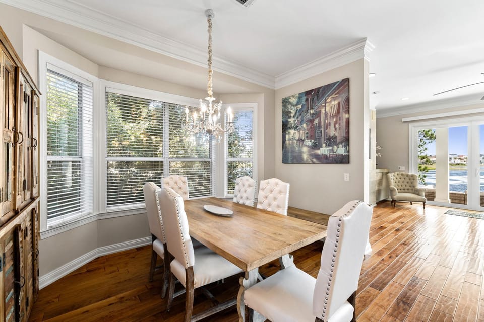 Open dining table to living room area