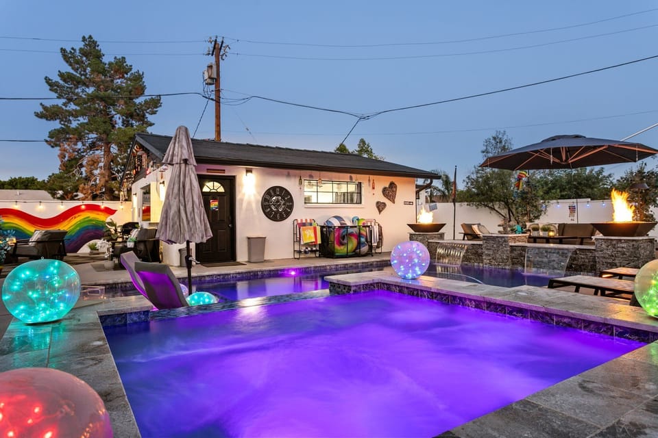 Dusk view as you come into the backyard where the casita is located.