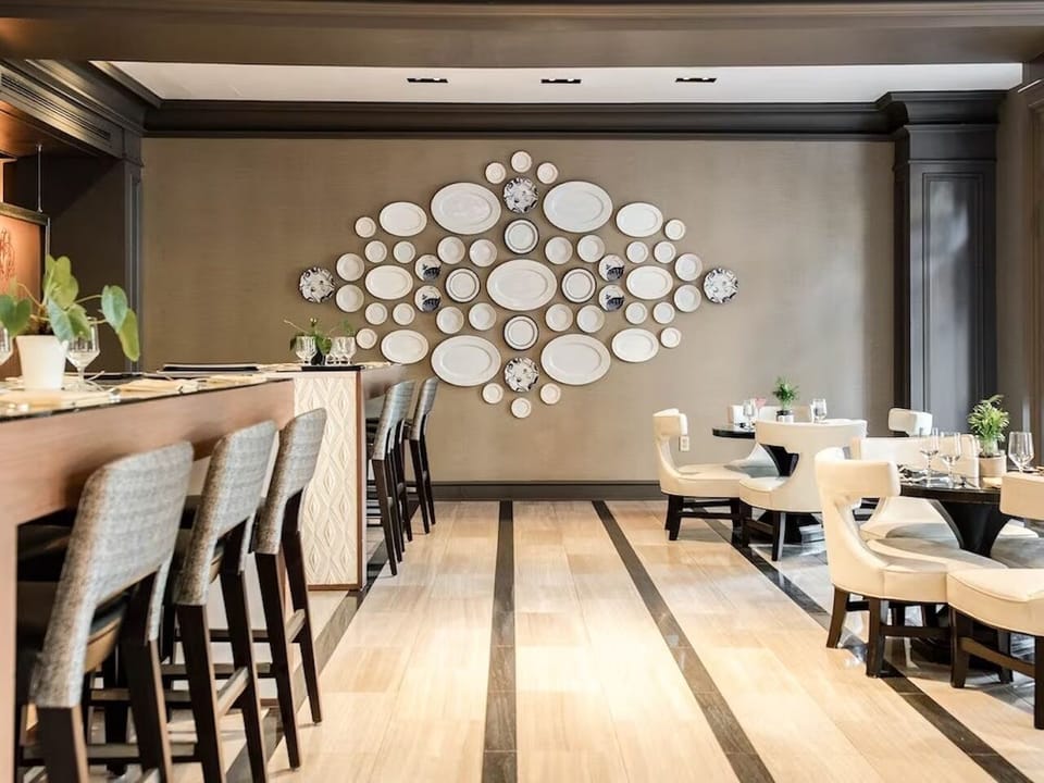 Share drinks and bites in a sophisticated, art-filled space.