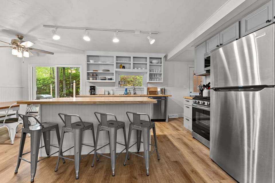 Bar seating with four stools