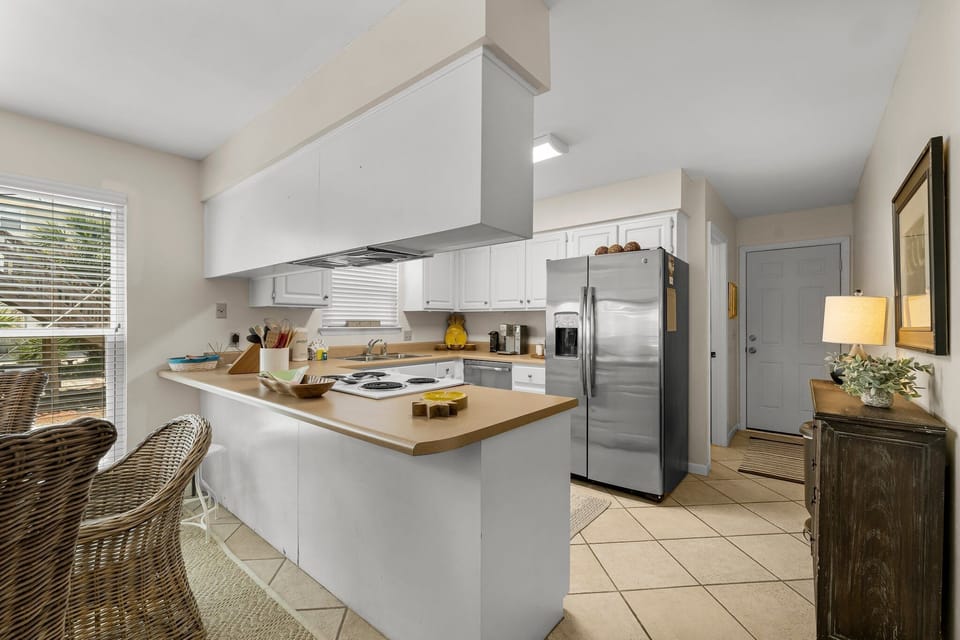 The kitchen offers a spacious area for cooking, making meal preparation a breeze.