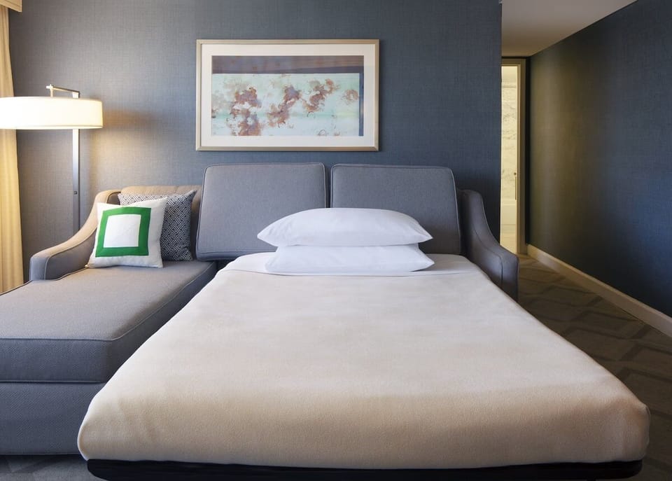 Stretch out on the sofa bed for extra guests’ comfort.