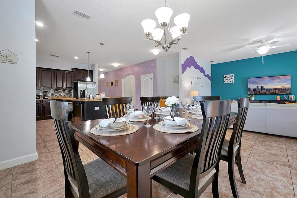 dining area for 6 with chandelier