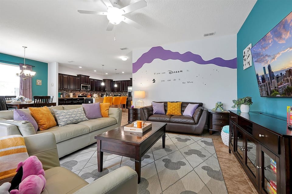 the dining area is in an open concept area with the living room