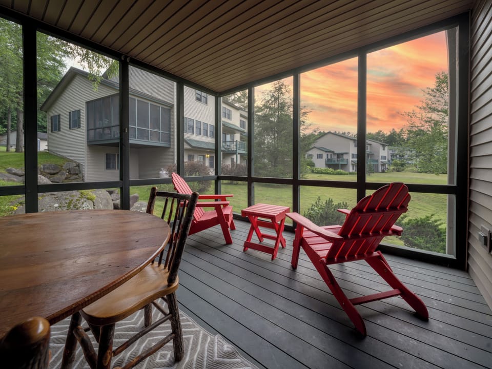 Our private and beautiful screened in porch and right off of our living room!