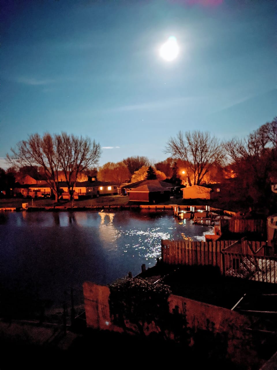 Night lake view from living room deck (floor level #3). NO lake access from here