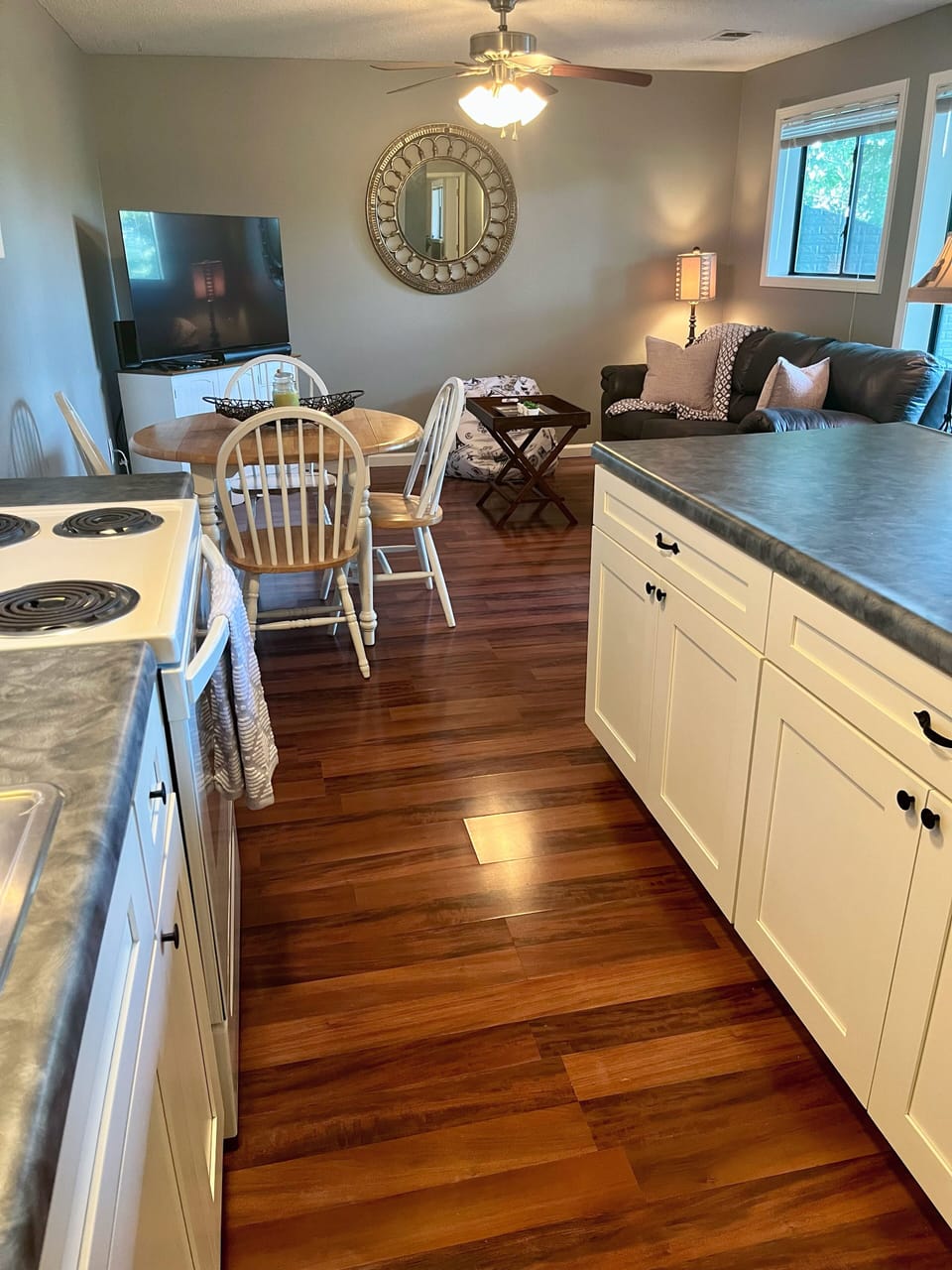 Open Kitchen, dining and living room.