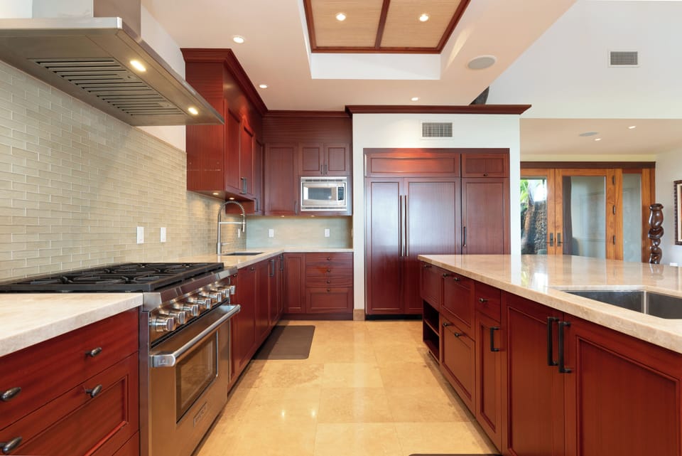 Cook wonderful island inspired meals in the gourmet kitchen on the 6 burner gas range