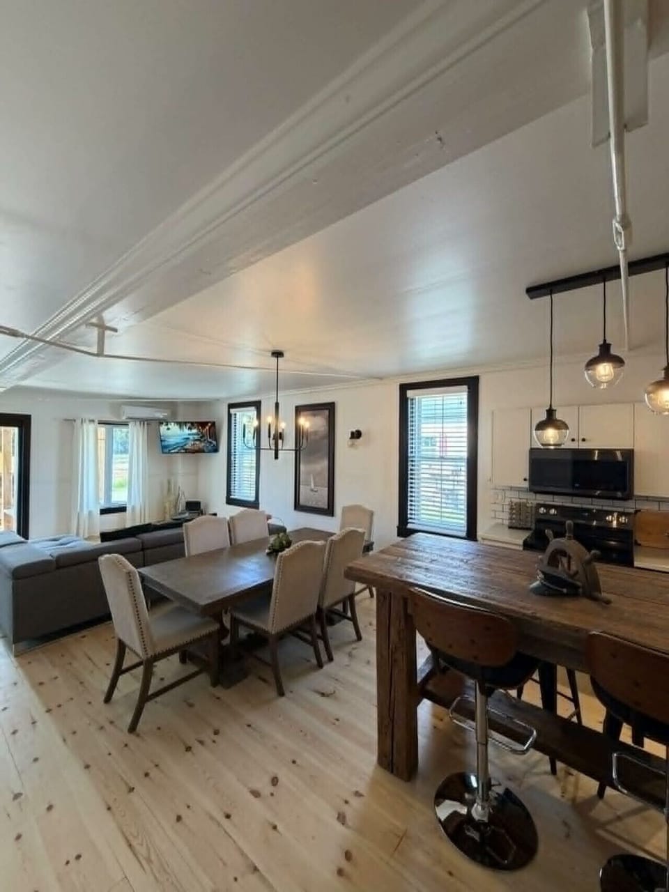 The dining table sits six comfortably.