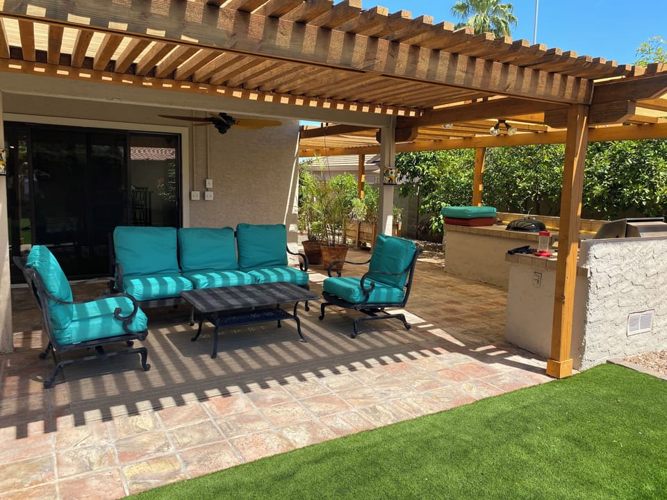 Plenty of resort style seating including propane fire table and BBQ