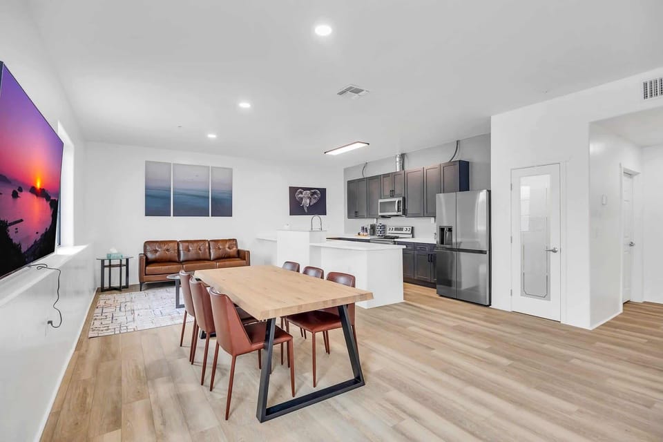 Open space living room + dining room + kitchen