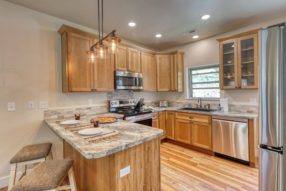 Fully stocked kitchen with all new appliances.