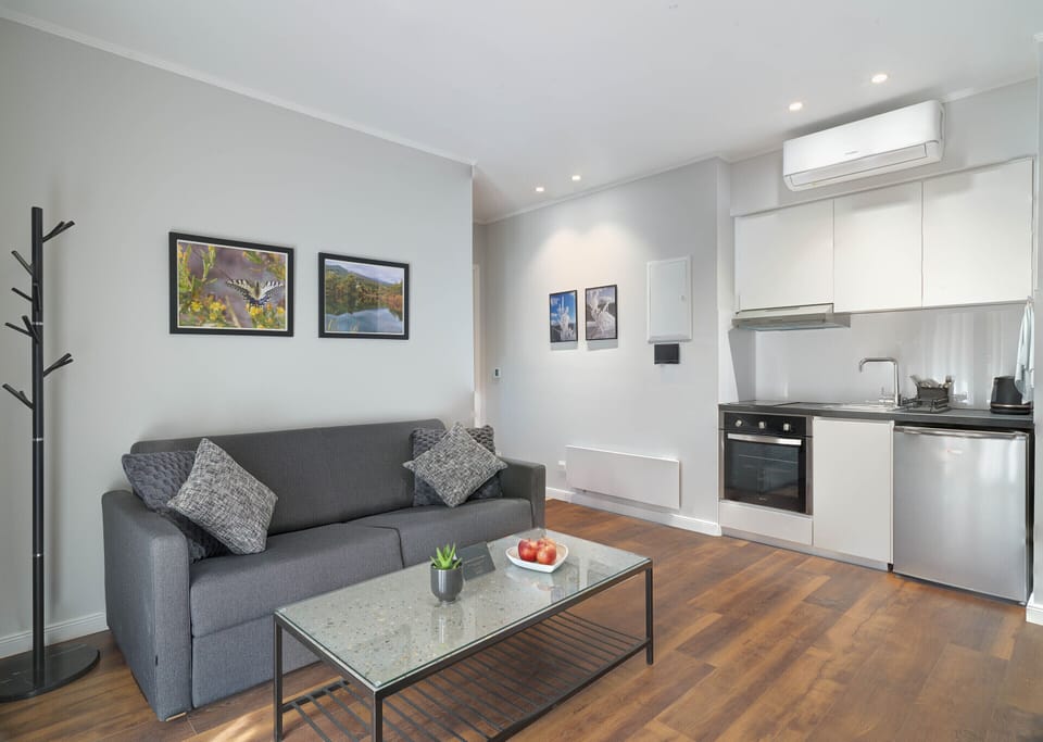 One bedroom flat, with living room and kitchenette.