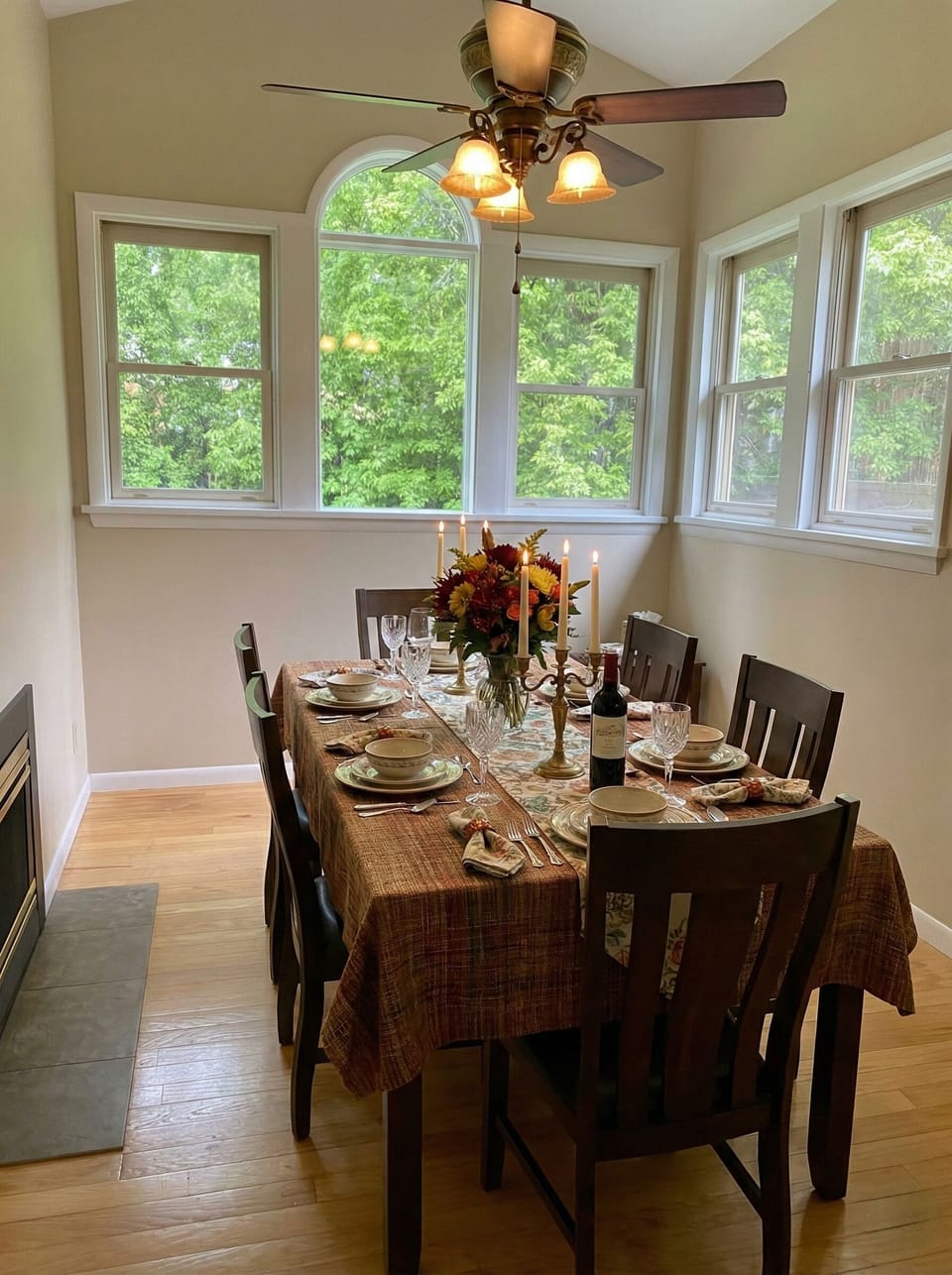 Enjoy a meal next to the fireplace