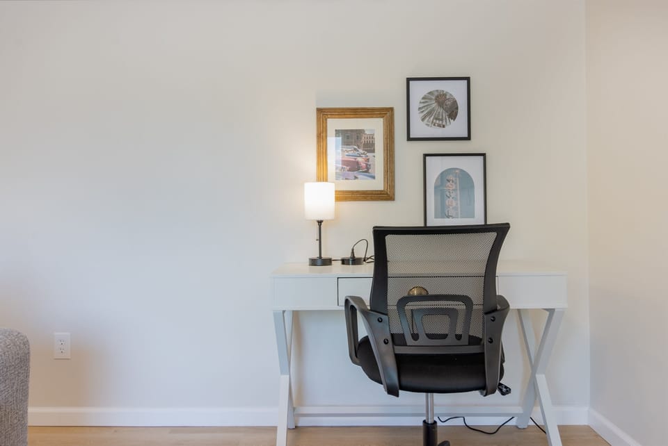 Clean and serene home office setup, perfect for productivity and inspiration.