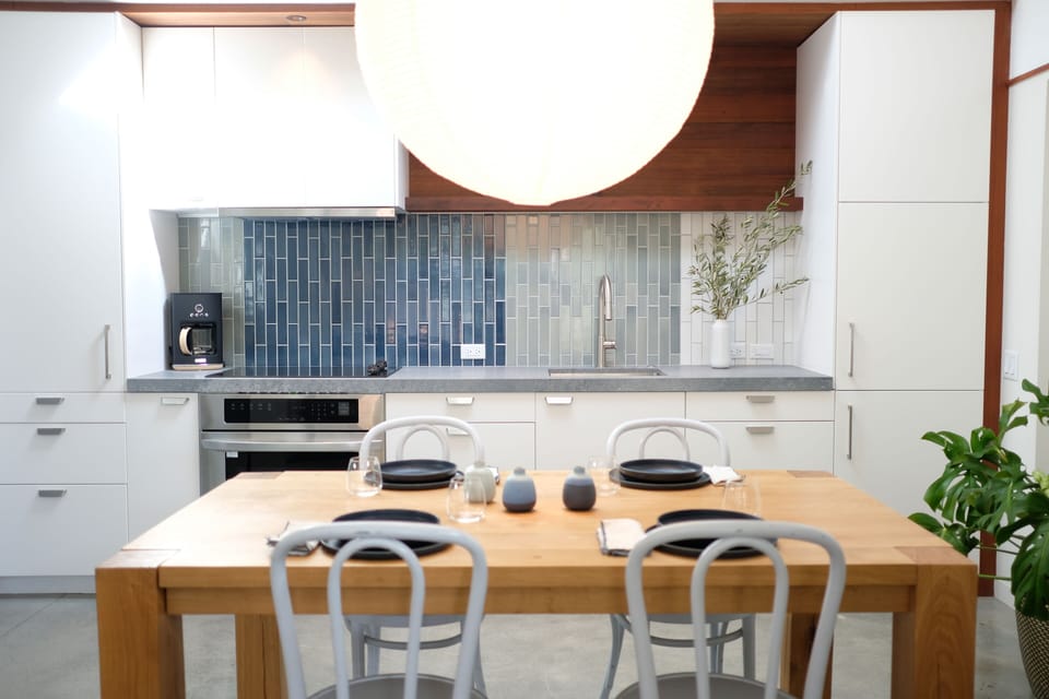 Enjoy a meal with the large dining table and full kitchen