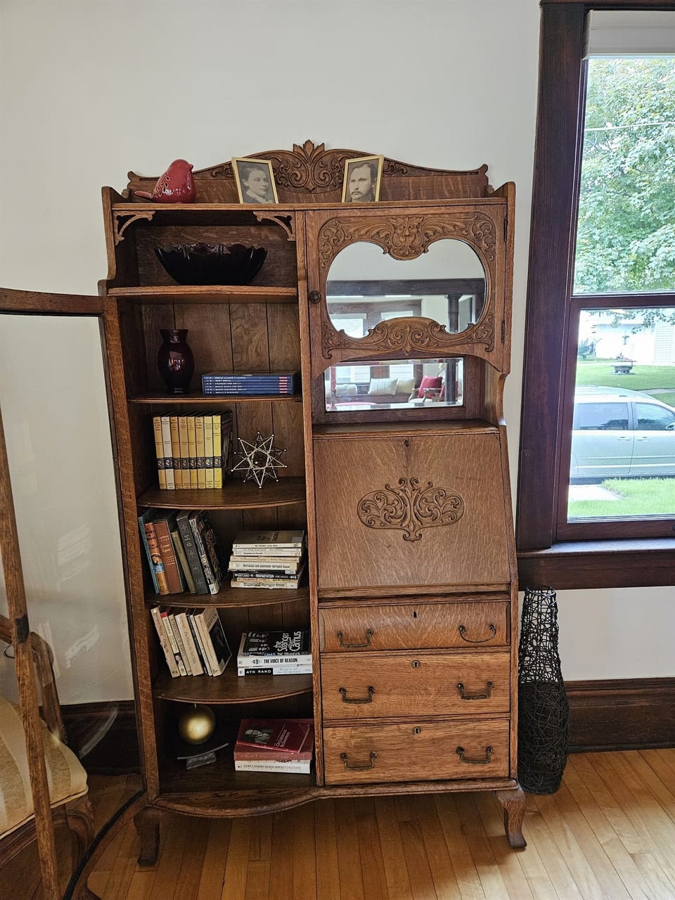 Working on your trip? Pull up a chair to the antique secretary and enjoy a dedicated workspace equipped with standard office supplies.