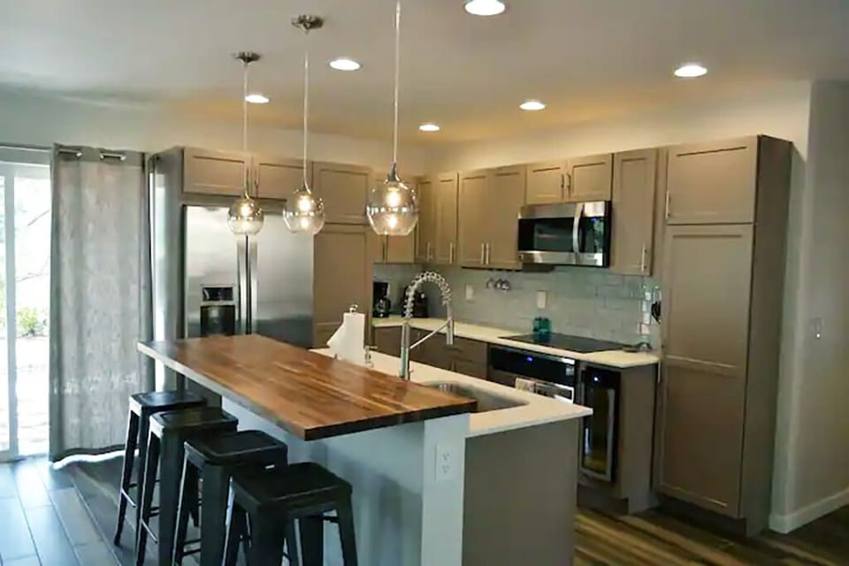 Well-stocked kitchen for home-cooked meals. 
