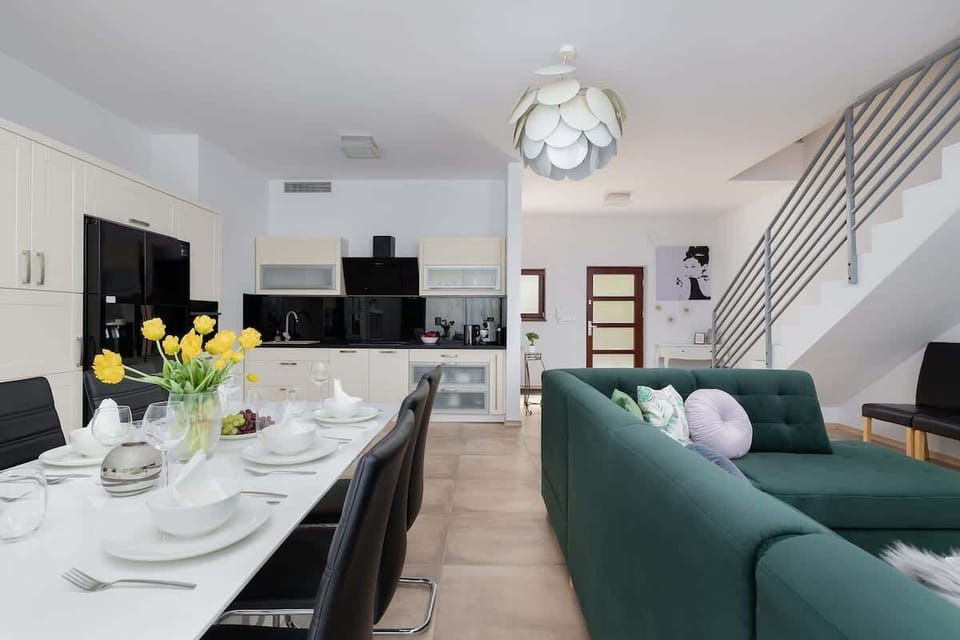 Living room with kitchenette.