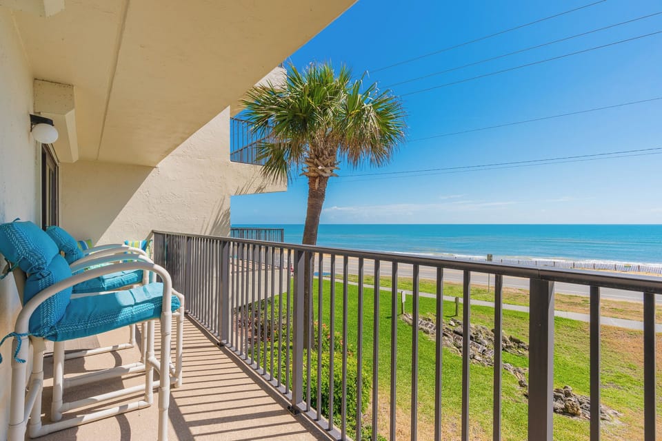 Private balcony with furniture shown