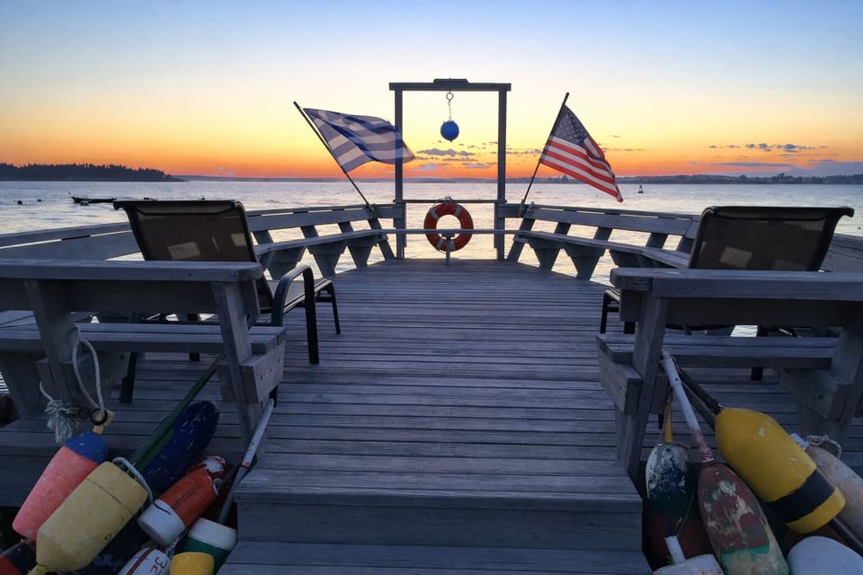 The viewing deck at sunset overlooking Mackerel Cove.