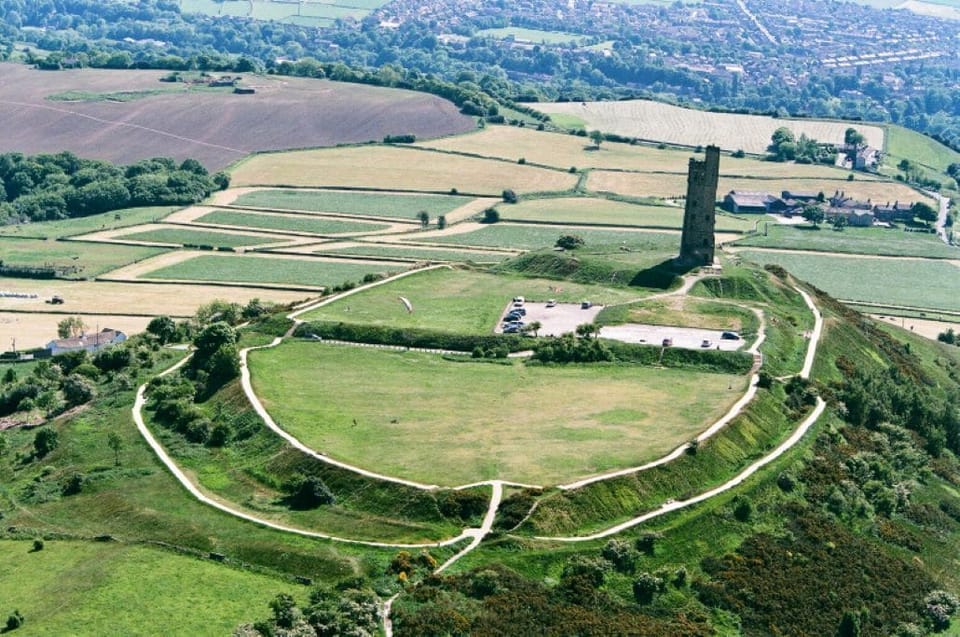 Ariel view of Castle Hill our property is to the right of the tower.