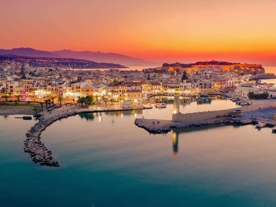 Rethymno under the soft glow of evening lights