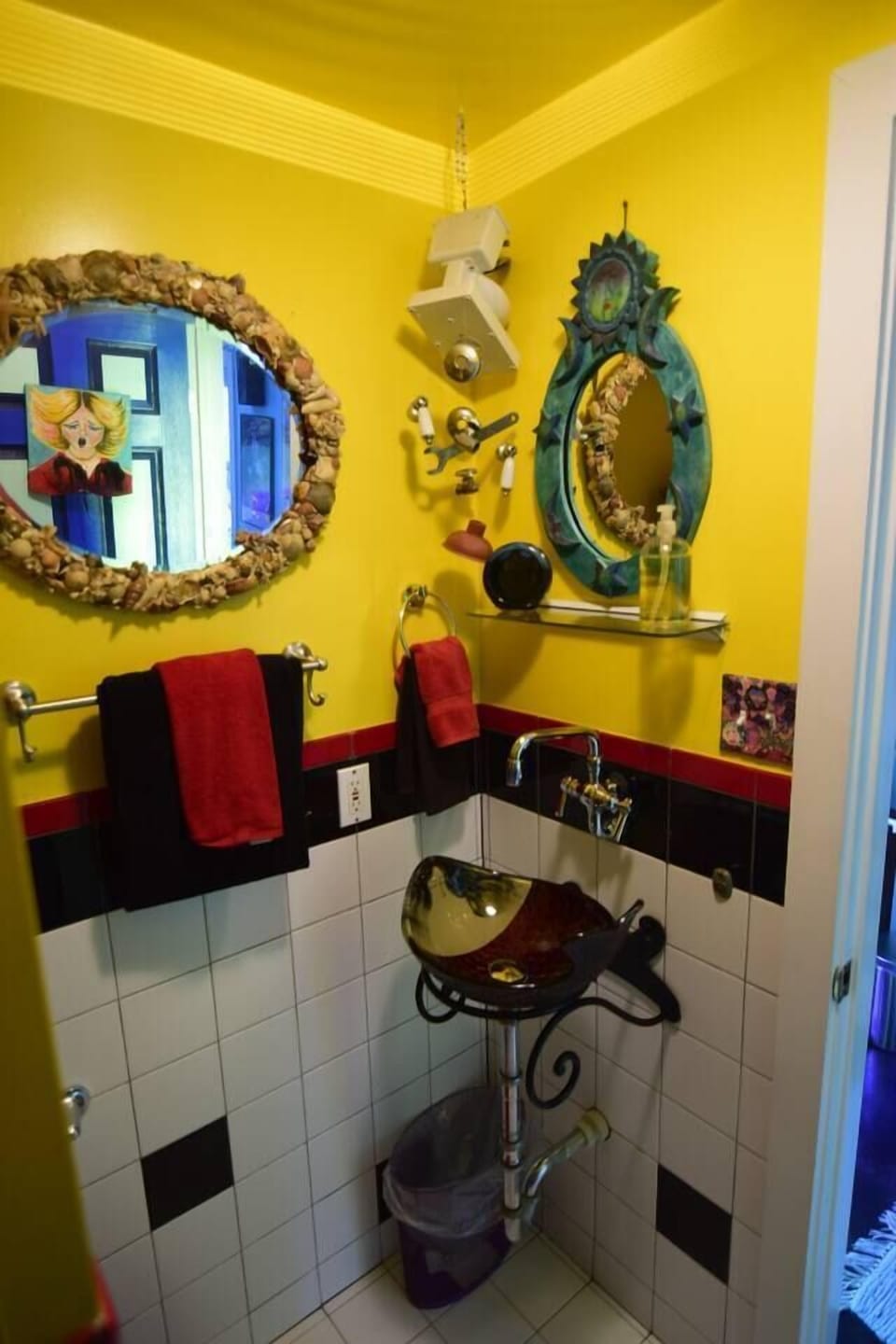 Although the bathroom is tiny, it is chock full of fresh towels and amenities that include hand soap, hair products, hair dryer, and body wash. No need to bring your own.