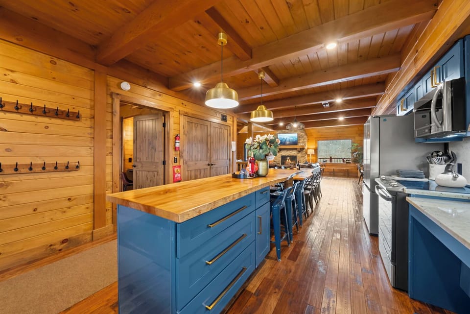 Fully equipped kitchen with ample prep space — ideal for cooking for large groups and family gatherings.