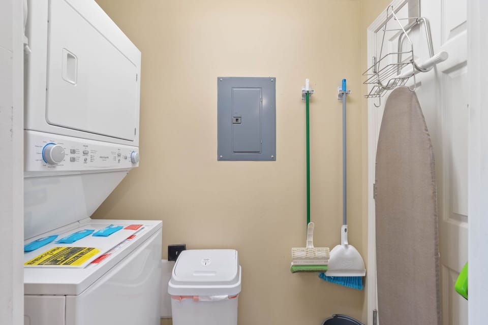 In-unit free laundry by the kitchen closet space