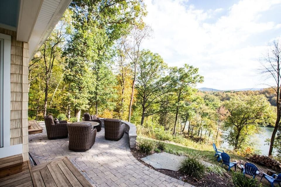 Back Patio with Firepit and Beautiful River Views