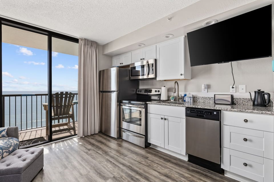 A kitchen with a view