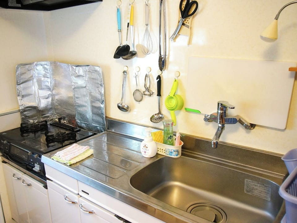 ・"Annex" kitchen: The two-burner stove also has a grill, so you can cook grilled and stewed dishes at the same time.