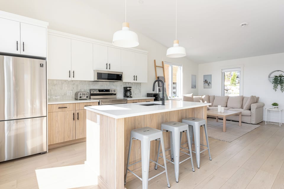Open-concept kitchen and living area.