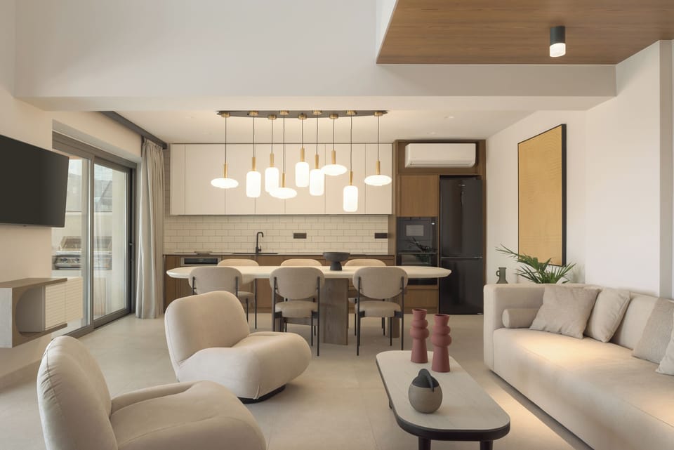 Welcoming living room settings. The fully equipped kitchen awaits.