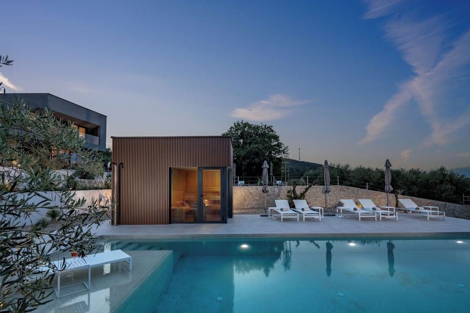 pool house with sauna