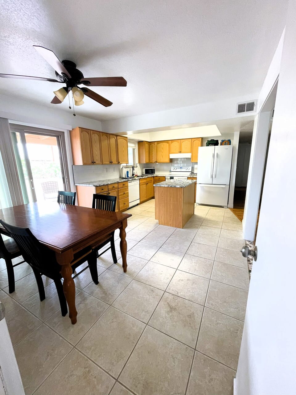 Full view of the kitchen with the dining area