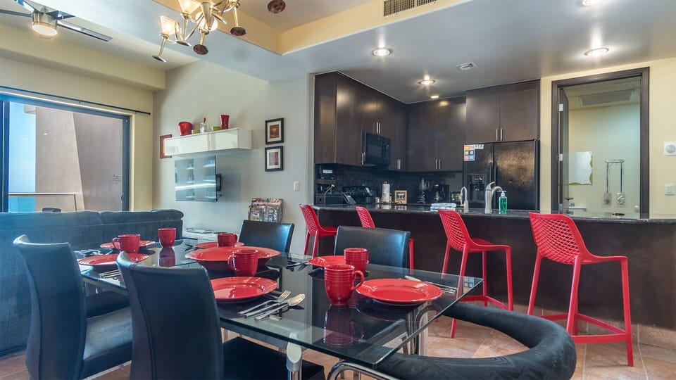 Exceptionally stylish dining area and kitchen with extended counter space