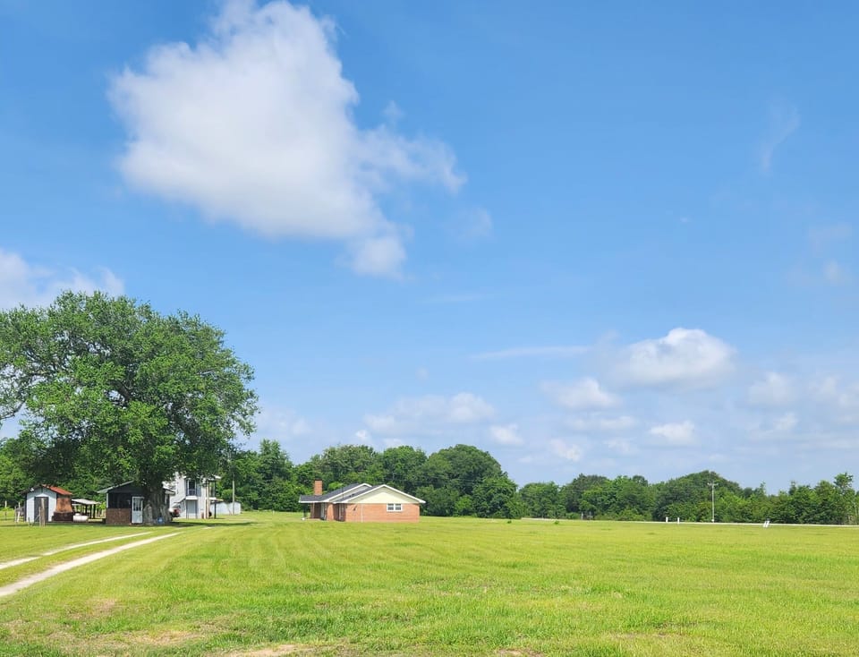 Main house, green space and out buildings.