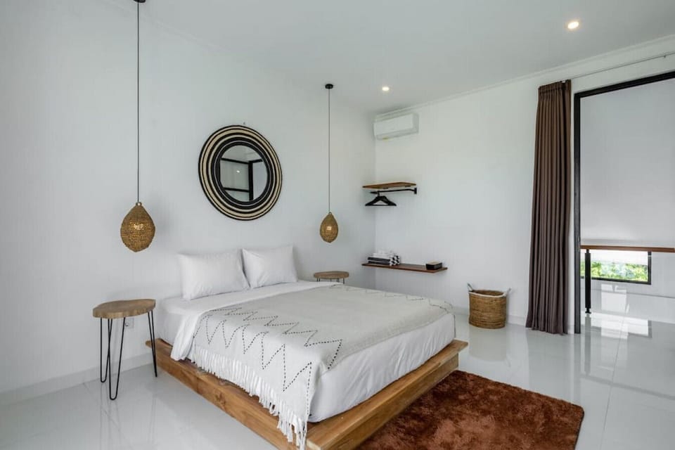 Serene bedroom with artisanal decor.