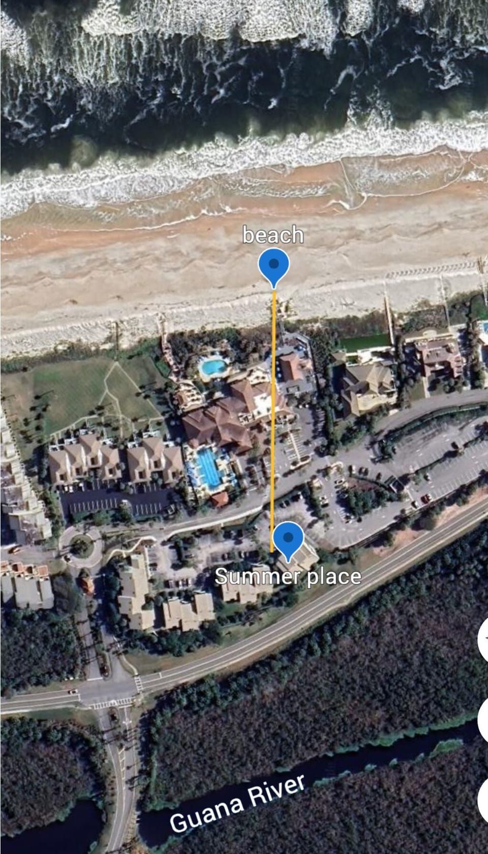 This is to the beach access from the condo. It is approximately 500 feet.