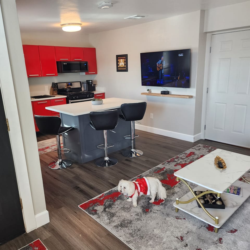 Overview from entry of living room and kitchen