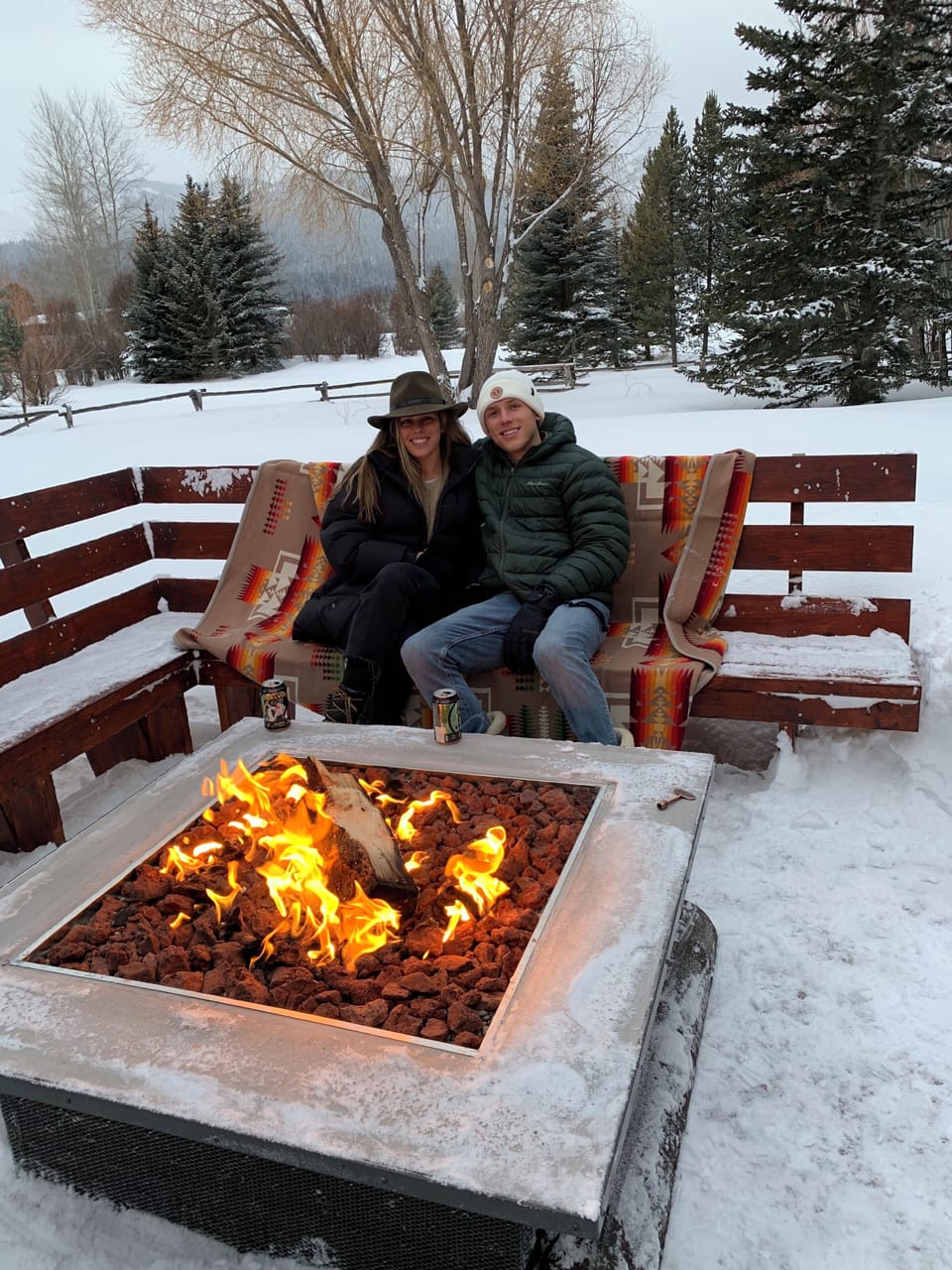 Large deck with fire table